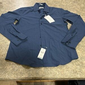 NWT Lucky Brand Men's Blue Slim Fit 4 Way Stretch Long Sleeve Button-Up Shirt S